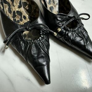 希少 正規品 DOLCE&GABBANA レザー ミュール サンダル 38 24cm 24.5cm 相当 ブラック × レオパード ドルチェ&ガッバーナ 本革 イタリア製の画像3