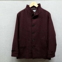 C778 MEN'S BIGIメンズビギ ステンカラー コート ワインレッド ボルドー ウール ボタン メンズ サイズ 02 ハーフ スタンドカラー 古着_画像1