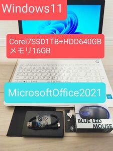 NECノートパソコン Windows11Corei7SSD1TBHDD640GBMicrosoftOffice2021Webカメラ