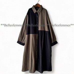 ★Belles*★送料185円★新品★M～L*シャツワンピース*大人ナチュラル*カラーブロック*羽織にも*コットン100%チュニックワンピース*182678.の画像9