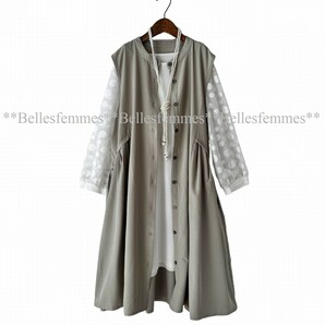 ★Belles*★新品M～L★送料185円*たっぷりギャザー*前ボタンロングベスト*ジャンスカやワンピースにも*ゆったり*ポケット付*595グレージュの画像5