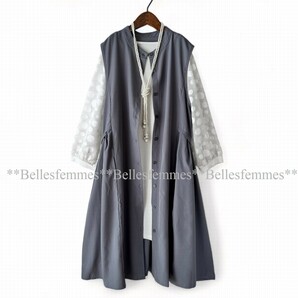 ★Belles*★新品M～L★送料185円*たっぷりギャザー*前ボタンロングベスト*ジャンスカやワンピースにも*ゆったり*ポケット付*595グレーの画像6