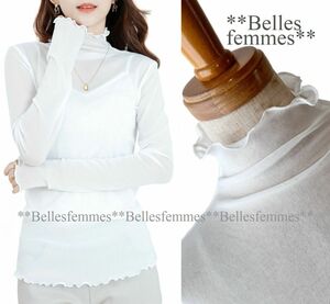 ★Belles*★新品*送料185円*コーデに華やかなアクセント*メロウフリル*カットソーブラウス*インナー*385オフホワイト*M～L*TRUBE*