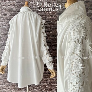 ★Belles*★新品*送料185円*今すぐ着られる春*重ね着*上品セレブチュニック*繊細なモチーフレース*ゆったりブラウス*588*白*M～L/LL/XLの画像1