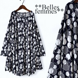 ★Belles*★送料185円★新品M～L対応★*春チュニック*とろみ感のAラインシルエット*たっぷり長め丈フレアチュニック2423272ネイビー*ミセス