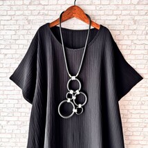 ★新品*L～LL/XL★送料185円*コーデにニュアンスをプラス*膨れジャガード*シンプルでニュアンスのあるチュニックワンピース*989ブラック_画像8