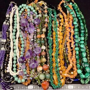 1 jpy approximately 1200g natural stone necklace accessory 30ps.@ together large amount set ../ maca light / amethyst /beli dot /.. etc. SILVER stamp have 