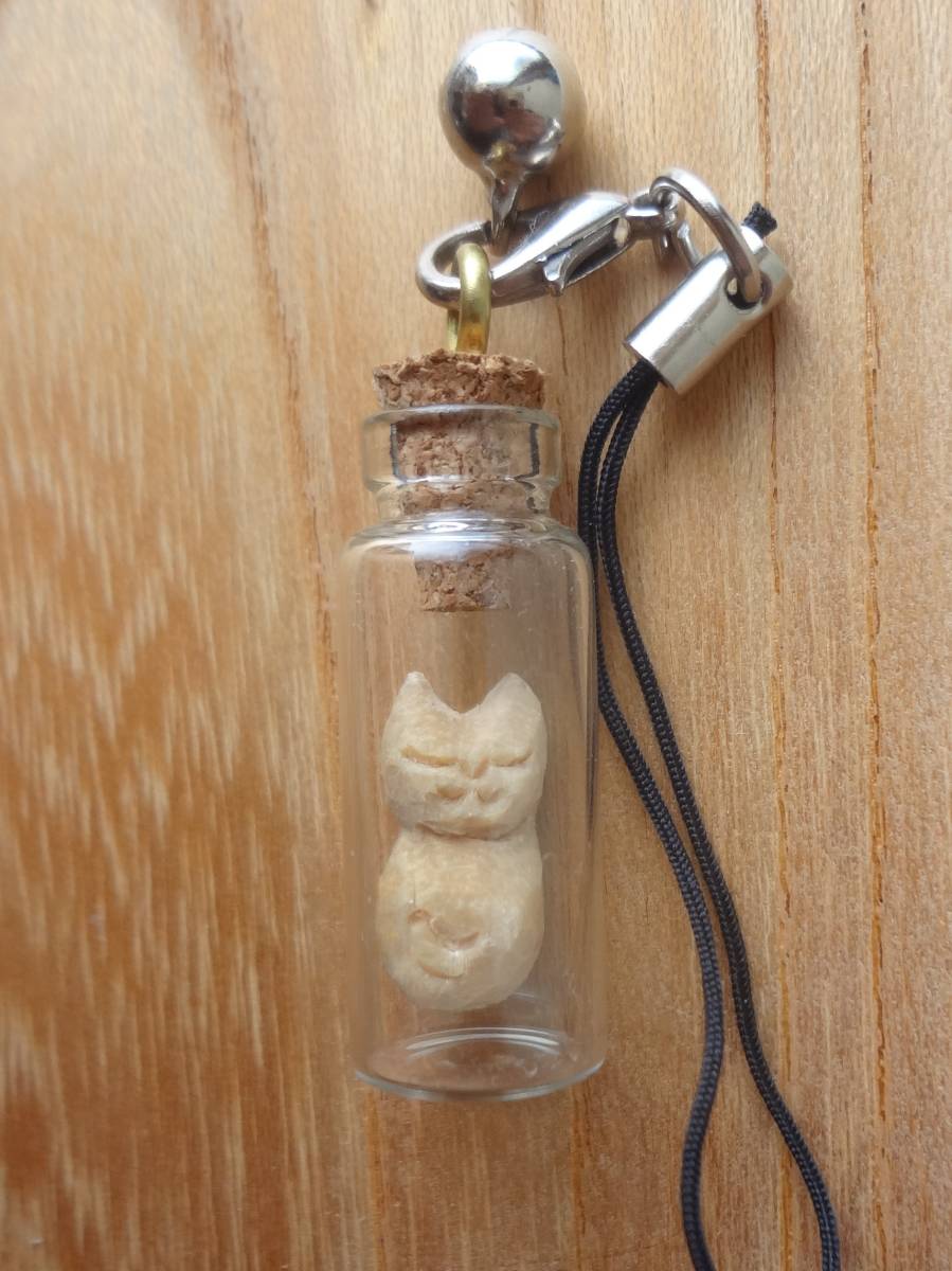 Seller's Original ~Mysterious Bottle~ Mysterious Cat Wood Carving Cat Strap Art Cat Handmade Hand Carved Sculpture, artwork, sculpture, object, others