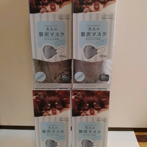 原田産業　大人の贅沢マスク　ダイヤモンド形状マスク　ふつうサイズ　グレー色　30枚入×4箱　合計120枚