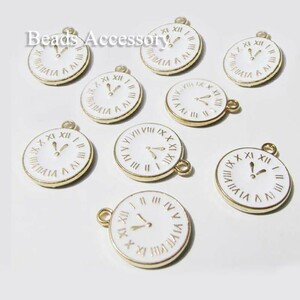 Art hand Auction BA-0564 Clock 17×15mm Double-sided Gold and white color 9 pieces, hand craft, handicraft, beadwork, metal parts