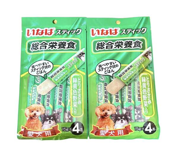 いなば スティック 総合栄養食 とりささみ 緑黄色野菜入り 15g×4本　2袋