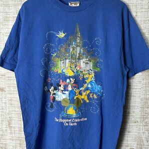 ☆US古着 Disney ディズニー ミッキー キャラクター キャラTシャツ プリント ブルー青【L】コットン       ◆4458◆の画像2