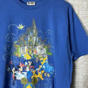 ☆US古着 Disney ディズニー ミッキー キャラクター キャラTシャツ プリント ブルー青【L】コットン       ◆4458◆の画像1