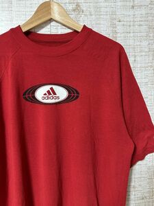 ☆ビッグサイズ US古着 adidas アディダス Tシャツ スポーツ プリント レッド赤【XL】ポリコットン　　　　　　　◆4461◆