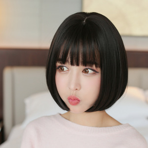 [ free shipping ][ black ] Sara gloss .... wig Short Bob attaching wool fashion lady's wig heat-resisting black .