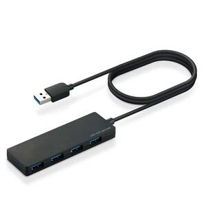 エレコム USBハブ U3HFC03BBK 超小型軽量設計 USB3.0 Aポート×4 ケーブル0.6m ブラック MacBook/Surf