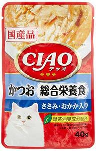 チャオ (CIAO) キャットフード パウチ 総合栄養食 かつお ささみ・おかか入り 40g×16個 (まとめ買い)
