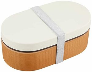 正和(Showa) 弁当箱 お米がくっつきにくい 木目 樹脂 小判弁当 ホワイト クリーンコート 電子レンジ・食洗器対応 600ml 男性 女性