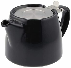 フォーライフ(FOR LIFE) ティーポット 陶器 530ml 3杯用 茶こし付き 食洗機対応 蓋が落ちない 片手で注げる ブラック 黒 スタ