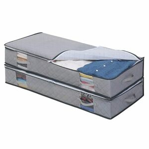  Astro bed under storage case gray 2 piece collection non-woven slim clothes storage dead Space thin type folding handle attaching 611-63