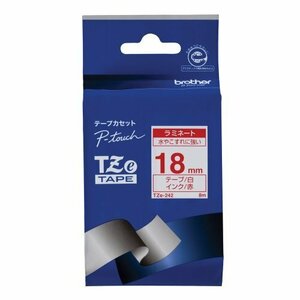 ブラザー工業 TZeテープ ラミネートテープ(白地/赤字) 18mm TZe-242