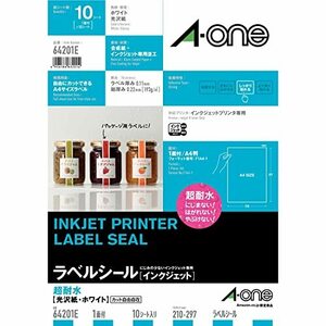  A-one label seal ink-jet super water-proof lustre paper A4no- cut 10 seat 64201E