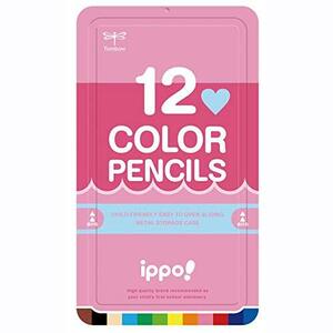 トンボ鉛筆 色鉛筆 ippo! スライド缶入 12色 プレーン Pink CL-RPW0412C