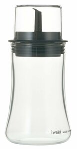 iwaki (イワキ) 耐熱ガラス 調味料入れ 醤油差し 液だれしない ブラック S 120ml フタ付き KT5031-BK