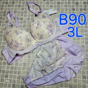 300円スタート　●27-12　新品　B90　3L　ブラジャー＆ショーツセット　ラグジュアリー　女装さんにも♪