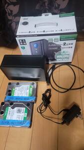 中古　玄人志向　USB3.0接続 3.5型 SATAx2 HDDケース(ブラック) GW3.5AX2-SU3　REV2.0　３TB　HDD　WD30EZRX　２個セット　１