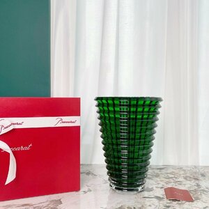 バカラ Baccarat 花瓶 クリスタルガラス クリア 花瓶 美品 小物 Ｌ　グリーン