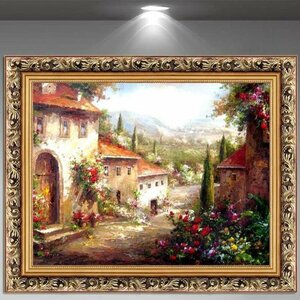 Art hand Auction Cuadros de paisajes al oleo, murales de pasillo, pinturas de salón, decoraciones de entrada, pinturas decorativas, edificios medievales europeos, obra de arte, cuadro, otros