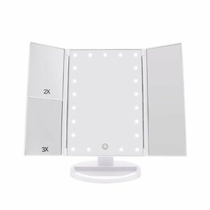 化粧鏡 卓上 化粧ミラー 鏡 21個LED 拡大鏡 2/3倍 明るさ調節可 180°回転 電池&USB 2WAY給電 三面鏡 女優ミラー