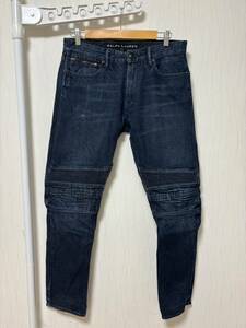 W32*[Ralph Lauren Black Label] Vintage processing indigo Biker Denim pants 32 Ralph Lauren Black Label 