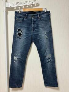 W34☆[DIESEL] 16AW D.N.A. BUSTER 0854T リペア加工 ストレッチ スリムテーパード インディゴデニムパンツ 34 DNA ディーゼル