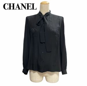 CHANEL Chanel long sleeve blouse here Mark 6 bow Thai black black 