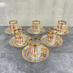 BOHEMIA ボヘミア カップ&ソーサー 6客セット ガラス 金彩 食器 ボヘミアガラス アンティーク / 57240