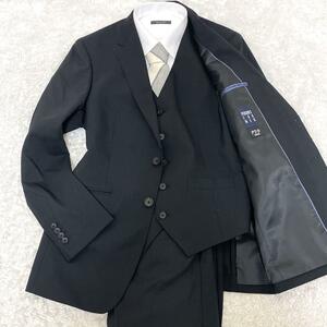 １円～【極美品】【男の勝負服】洋服の青山 PT-9パーソンズフォーメン スリーピース セットアップ 背抜き 黒 ブラックM