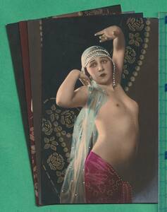  picture postcard 14# France / beautiful person # beautiful person semi nude 4 sheets *1920 period about /../pik Tria rhythm / postcard /