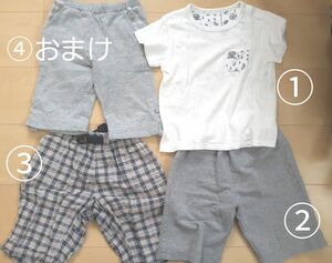 男の子100㎝　まとめ売り4点　UNIQLOTシャツ×①、無印良品ハーフパンツ×①、GLOBAL WORKハーフパンツ×①+おまけ