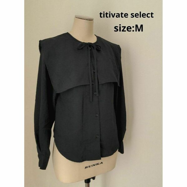 titivate select 付け衿 サークルカラー ブラウス 長袖 ブラック