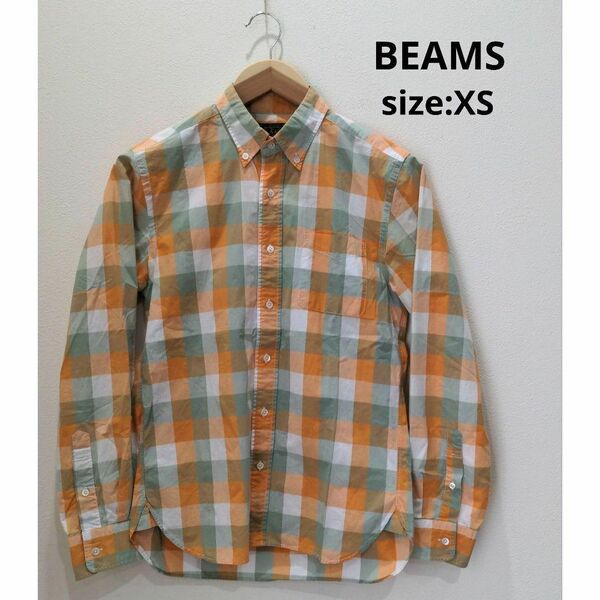 BEAMS メンズ ボタンダウン チェックシャツ 長袖 希少サイズ XS