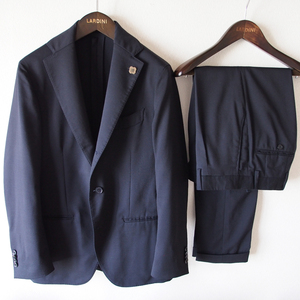 美品 ’18年モデル 44 新品ブートニエール付 LARDINI DARK NAVY SUIT WOOL 100% ラルディーニ セットアップ スーツ ネイビー 濃紺 新ロゴ