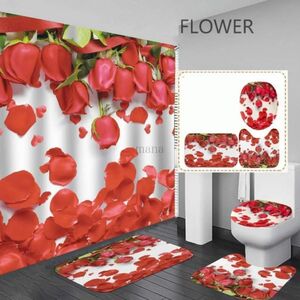 トイレマット 3点セット ピンク 薔薇 花びら トイレ蓋カバー足元 バスマット