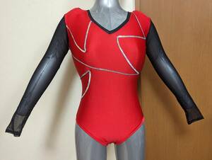  Manufacturers unknown woman rhythmic sports gymnastics artistic gymnastics Dance Leotard red / sleeve black see-through equipment ornament size L