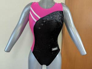  air Move woman artistic gymnastics rhythmic sports gymnastics Dance Leotard velour cloth black / pink lame size M