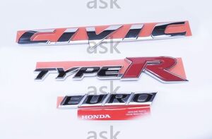 ★新品 Honda Civic 3D FN2用 シビック Type R Euro リヤ エンブレム 三点セット Genuine Rear Emblems Set of 3 ホンダ 純正部品