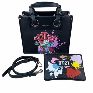 未使用 SAMANTHAVEGA BT21 サマンサベガ BT21 スクエアバック ポーチ付 ブラック コラボ レディース BTS 防弾少年団 黒 トートバック