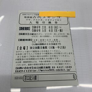 大阪　中之島　国立国際美術館　古代メキシコ展　入場引換券　２名まで