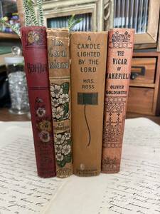  antique foreign book red series 4 pcs. set 